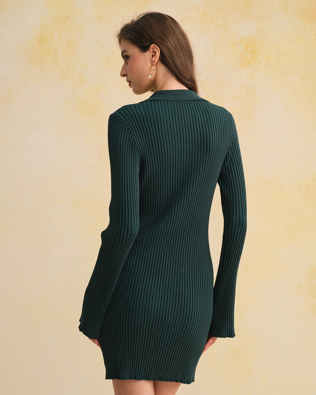 Button-Up A-Line Sweater Dress in Green