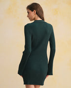 Button-Up A-Line Sweater Dress in Green