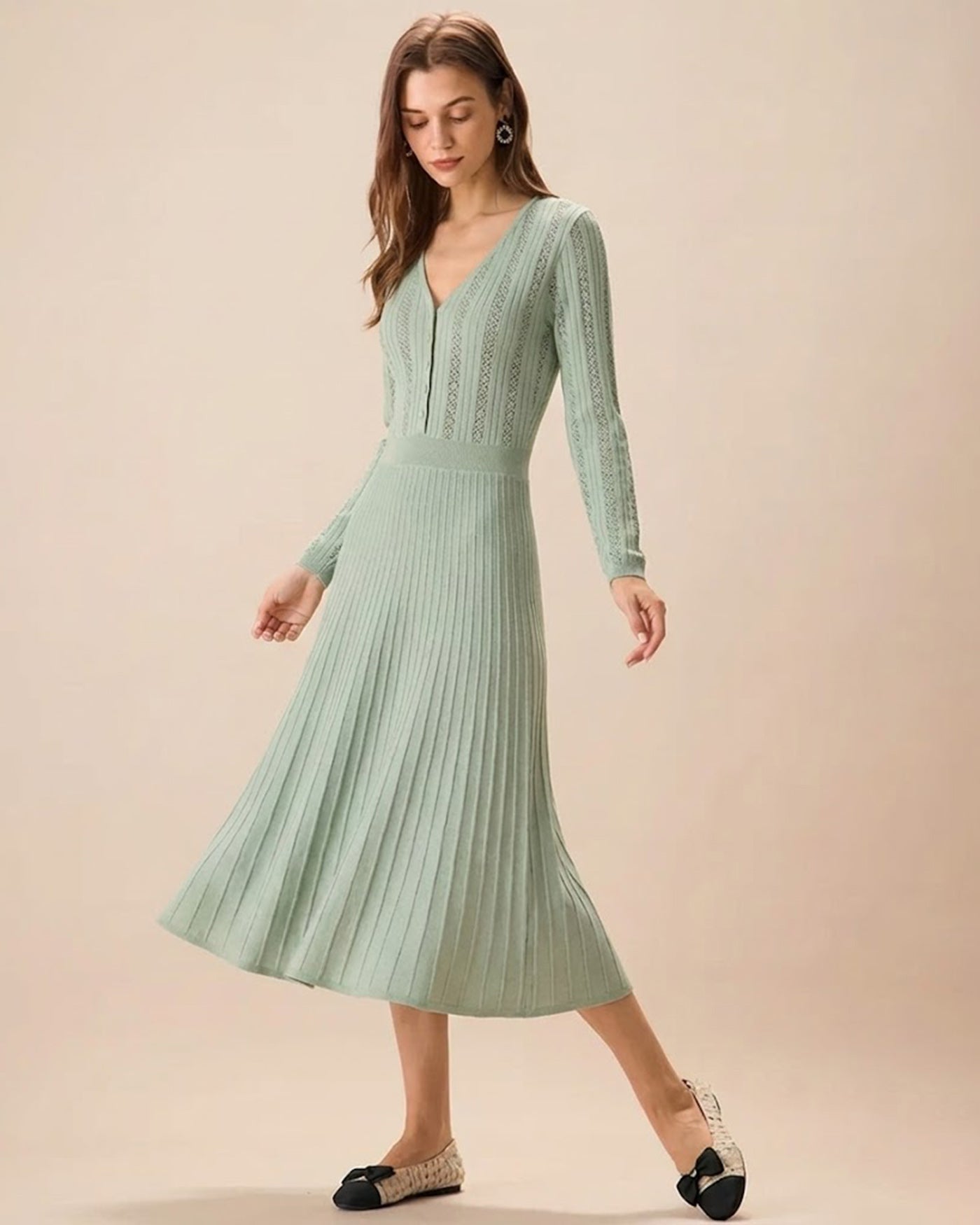 Emerald V-Neck Viscose Sweater Dress