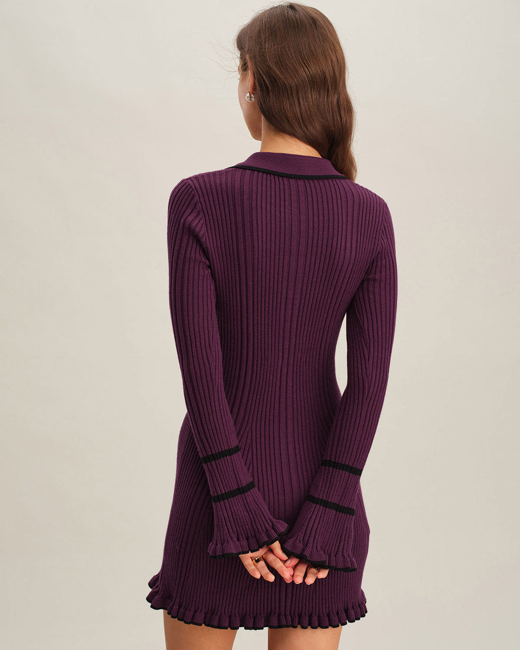 Purple Sweater Dress with Contrasting Bell Sleeves