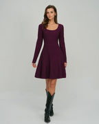 Purple A-Line Sweater Dress with Square Neck