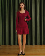 Scalloped Viscose Sweater Dress in Wine Red