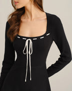 Black A-Line Sweater Dress with Contrast Details