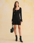Ruffled Black Sweater Dress with Bell Sleeves