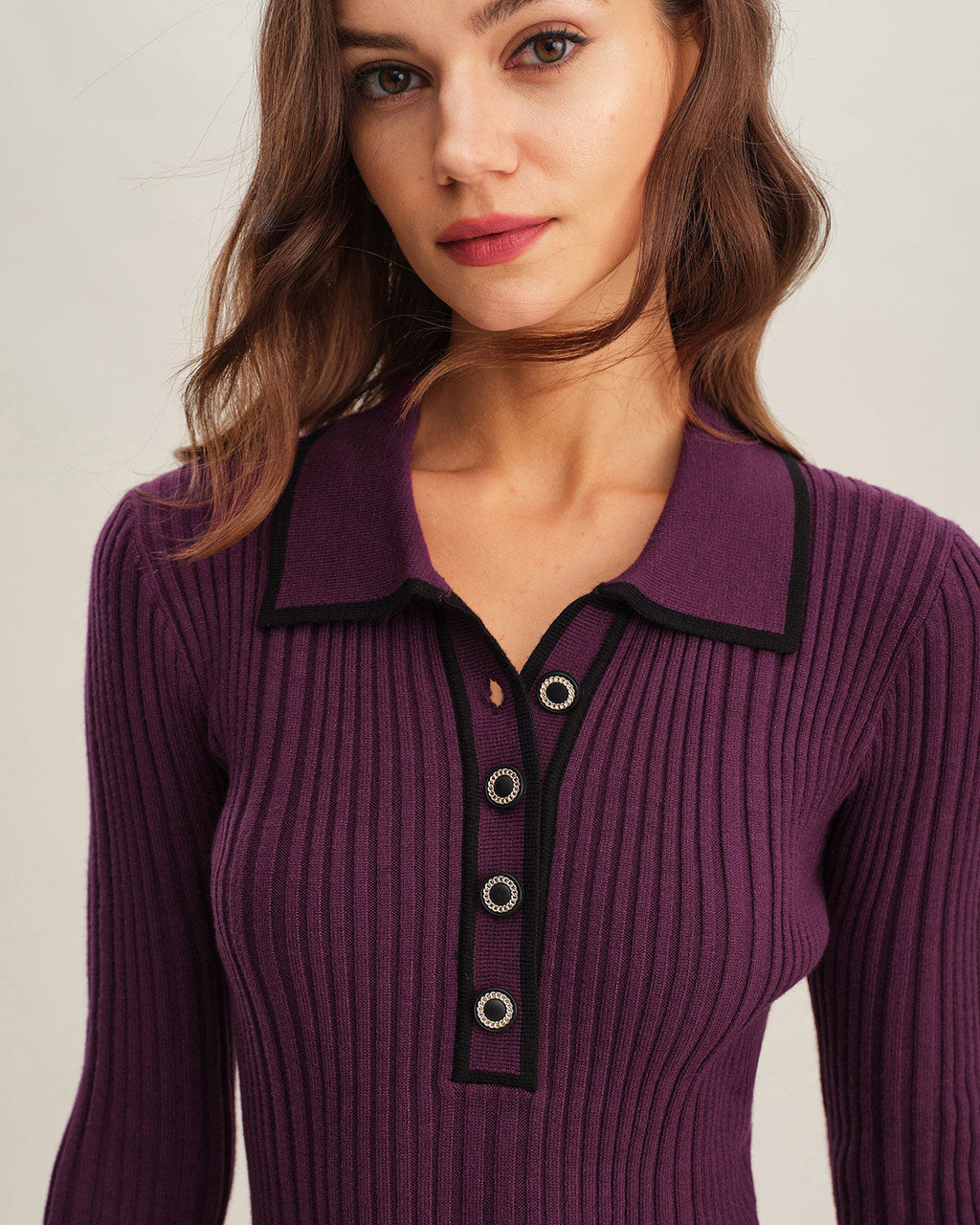 Purple Sweater Dress with Contrasting Bell Sleeves