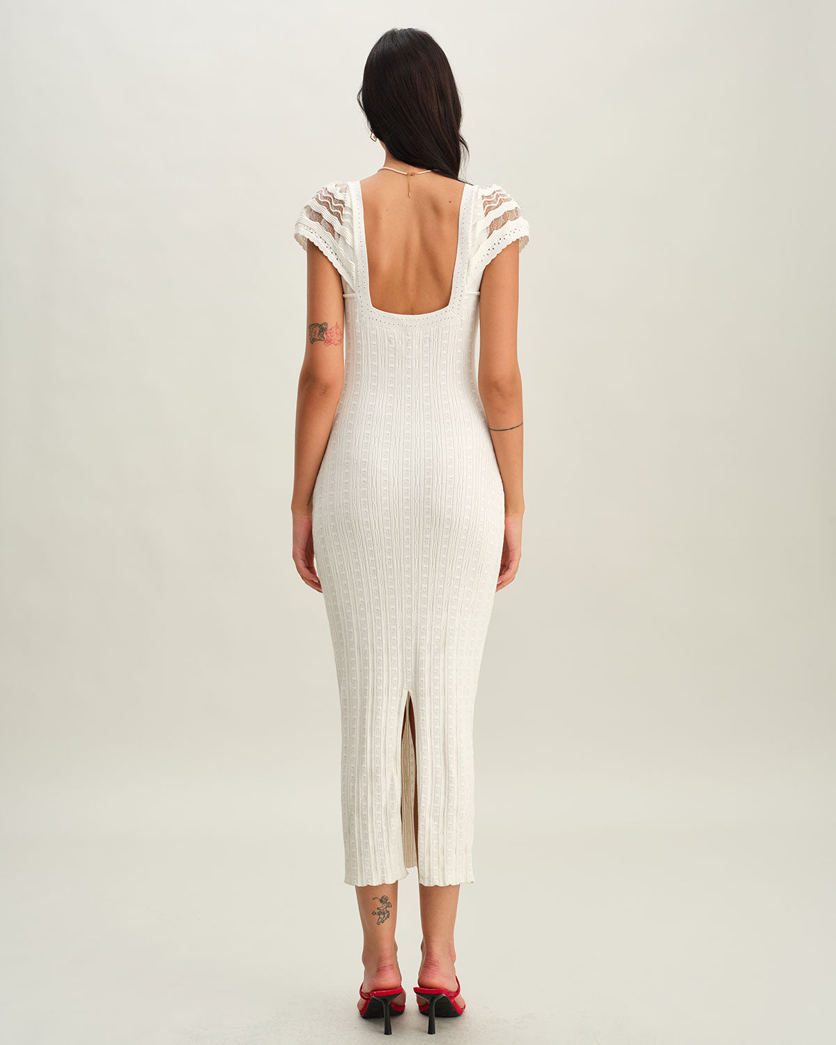 White Crochet Knit Bodycon Dress