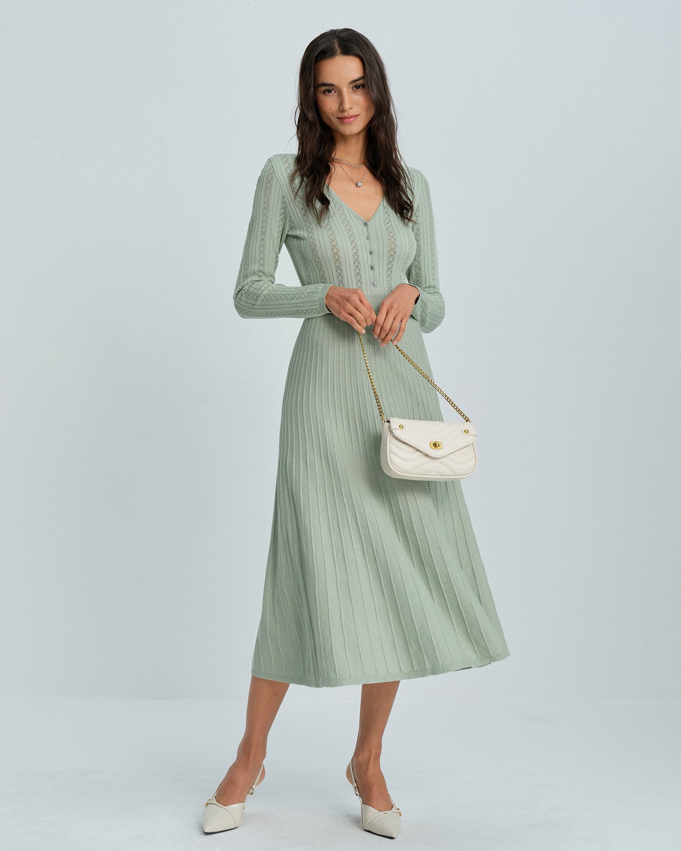 Emerald V-Neck Viscose Sweater Dress