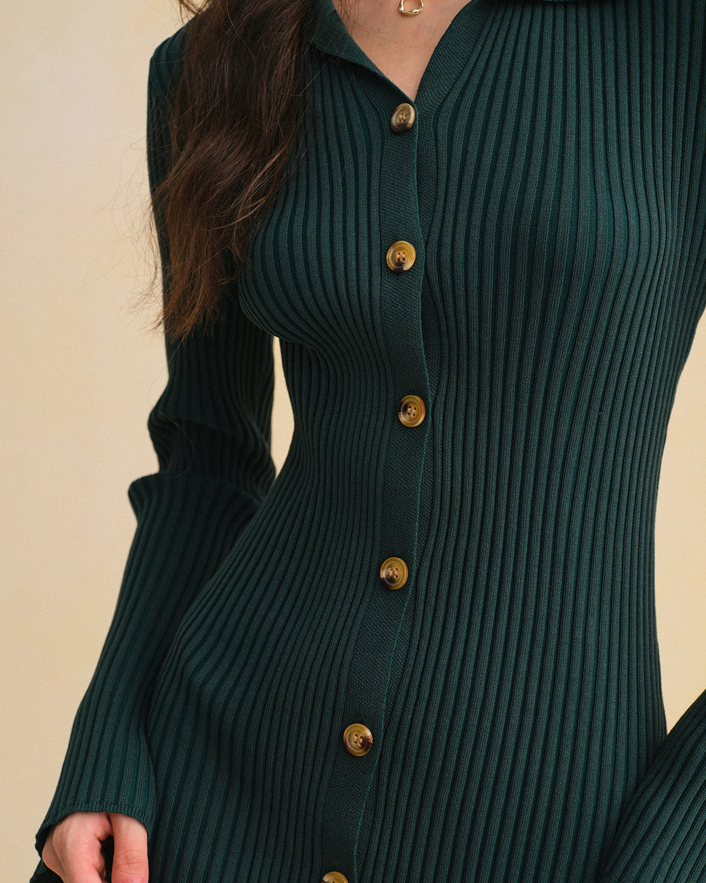 Button-Up A-Line Sweater Dress in Green