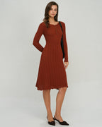 Brown Scalloped A-Line Knit Dress