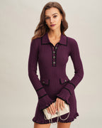 Purple Sweater Dress with Contrasting Bell Sleeves