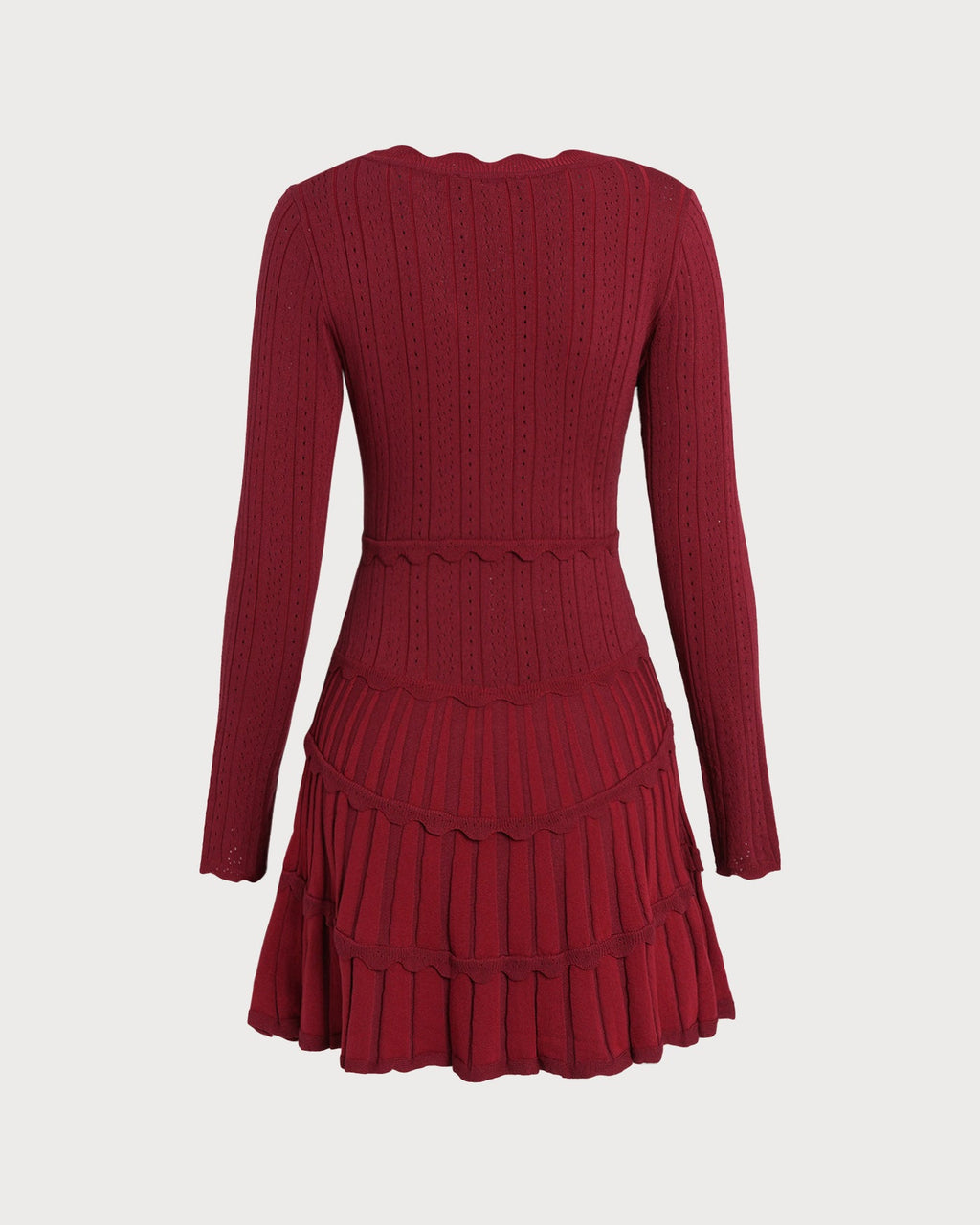 Scalloped Viscose Sweater Dress in Wine Red