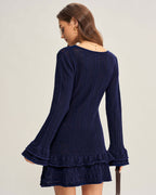 Navy V-Neck A-Line Sweater Dress