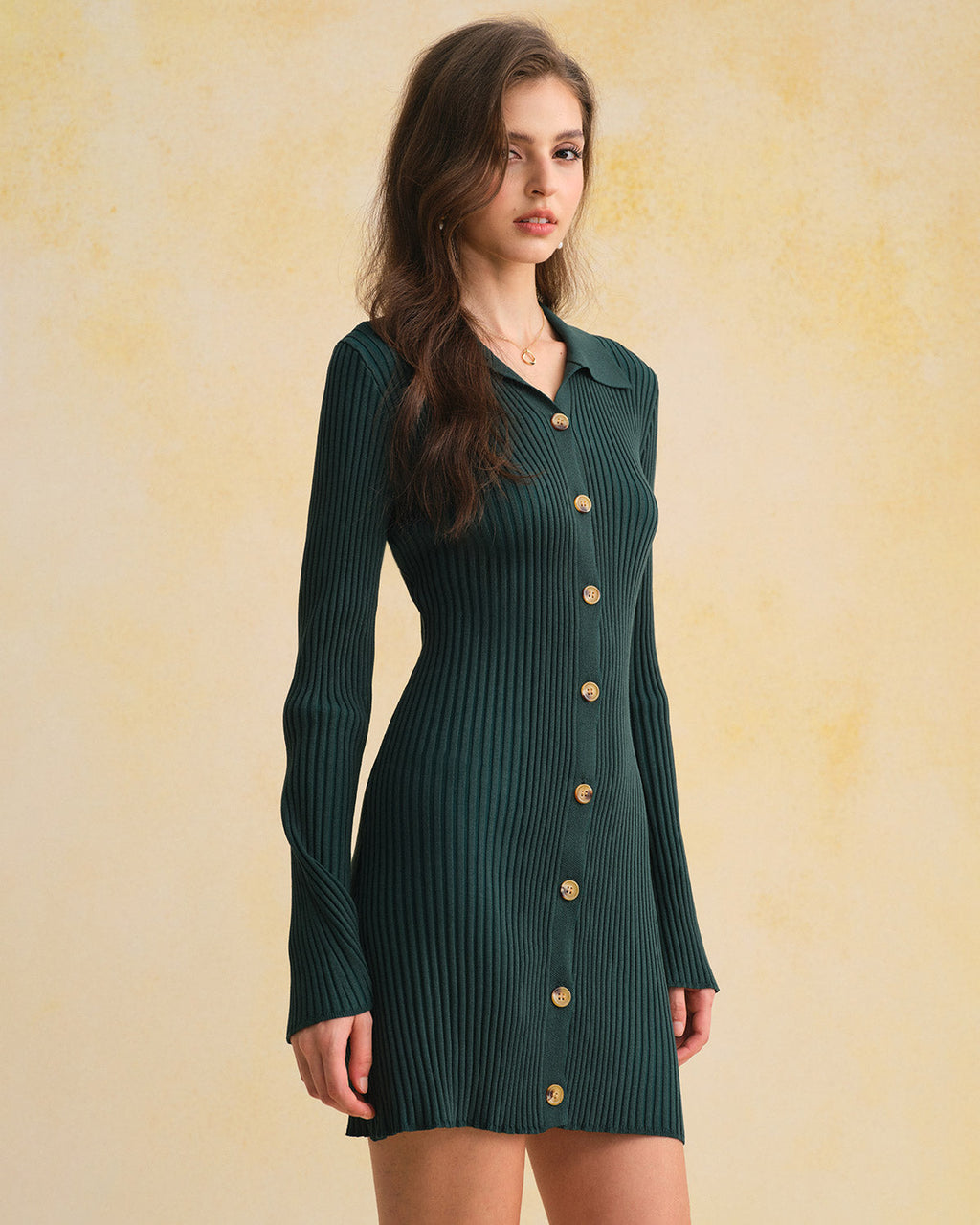 Button-Up A-Line Sweater Dress in Green