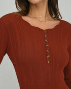 Brown Scalloped A-Line Knit Dress