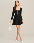 Black A-Line Sweater Dress with Contrast Details