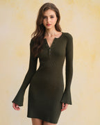Emerald A-Line Sweater Dress with Bell Sleeves