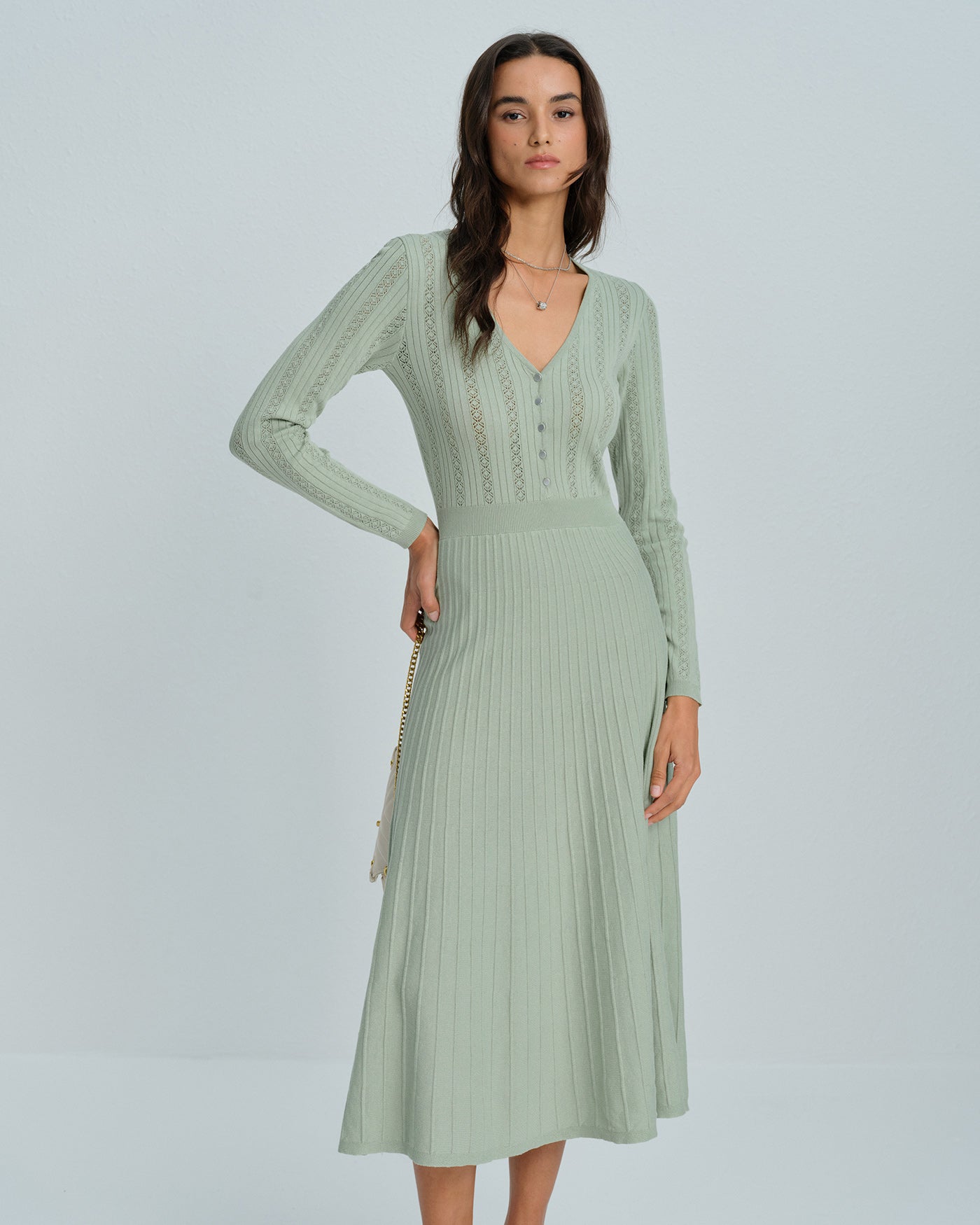 Emerald V-Neck Viscose Sweater Dress