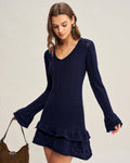 Navy V-Neck A-Line Sweater Dress