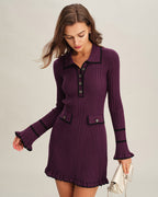 Purple Sweater Dress with Contrasting Bell Sleeves
