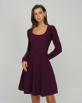 Purple A-Line Sweater Dress with Square Neck