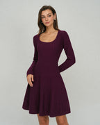 Purple A-Line Sweater Dress with Square Neck