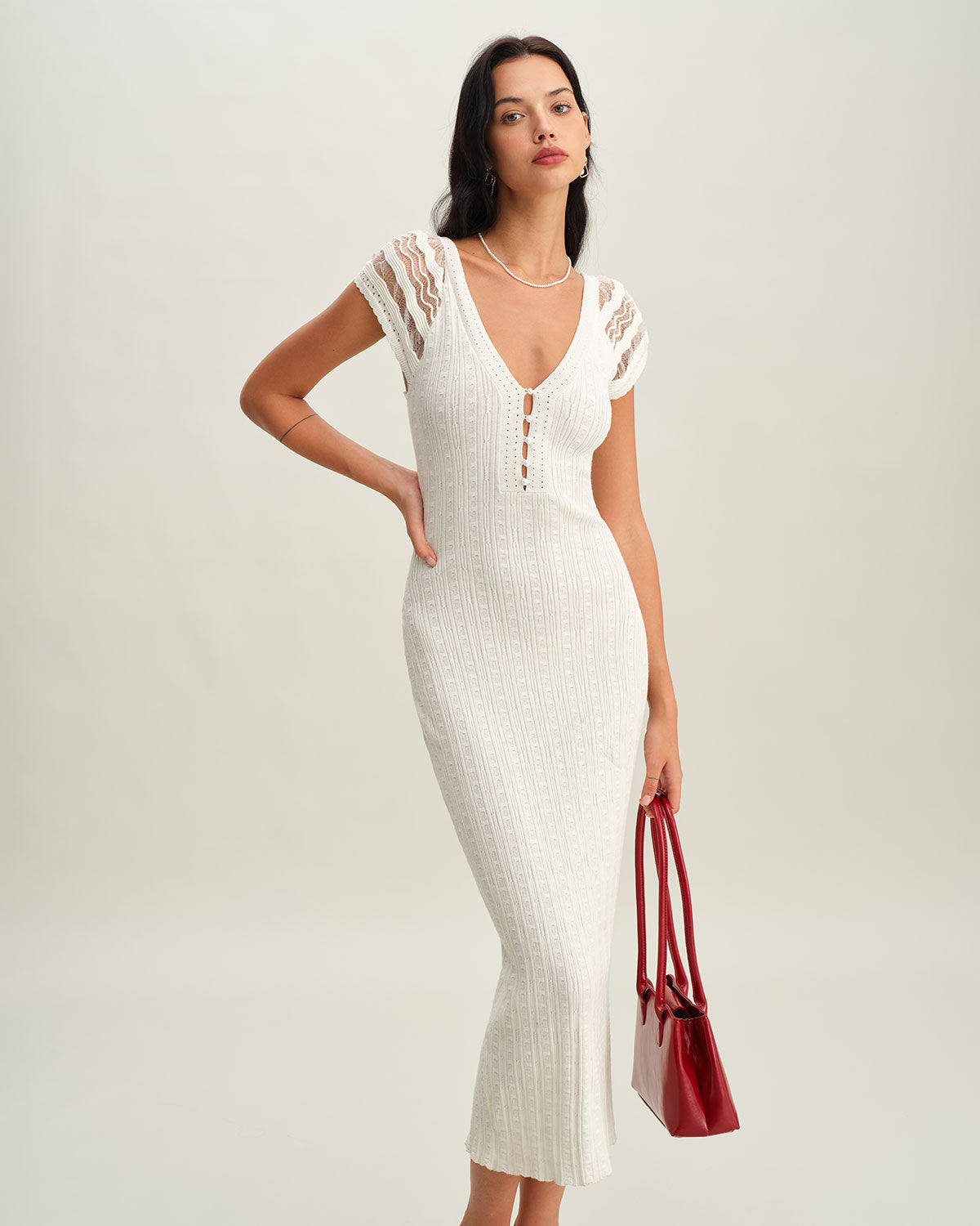 White Crochet Knit Bodycon Dress