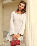 White Sweater Dress with Contrasting Bell Sleeves