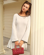 White Sweater Dress with Contrasting Bell Sleeves