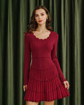 Scalloped Viscose Sweater Dress in Wine Red