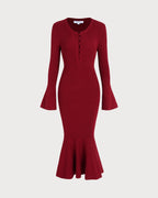 Mermaid Sweater Dress in Wine Red