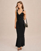 Black V-Neck Mermaid Maxi Sweater Dress