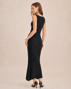 Black V-Neck Mermaid Maxi Sweater Dress