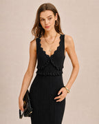 Black V-Neck Mermaid Maxi Sweater Dress