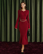 Mermaid Sweater Dress in Wine Red