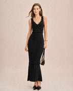 Black V-Neck Mermaid Maxi Sweater Dress