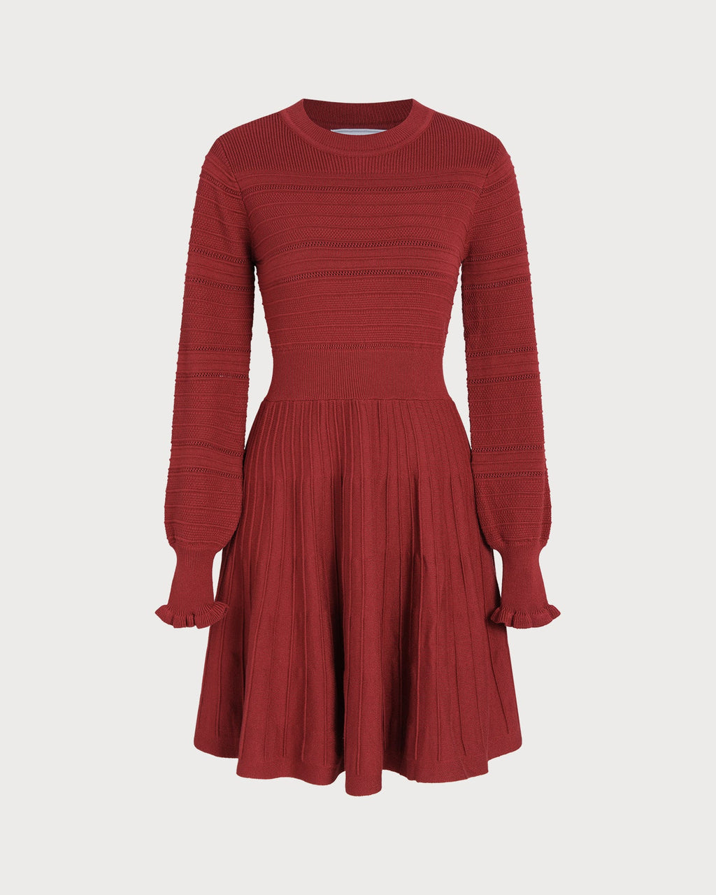 Wine Red A-Line Sweater Dress with Lantern Sleeves