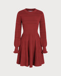 Wine Red A-Line Sweater Dress with Lantern Sleeves