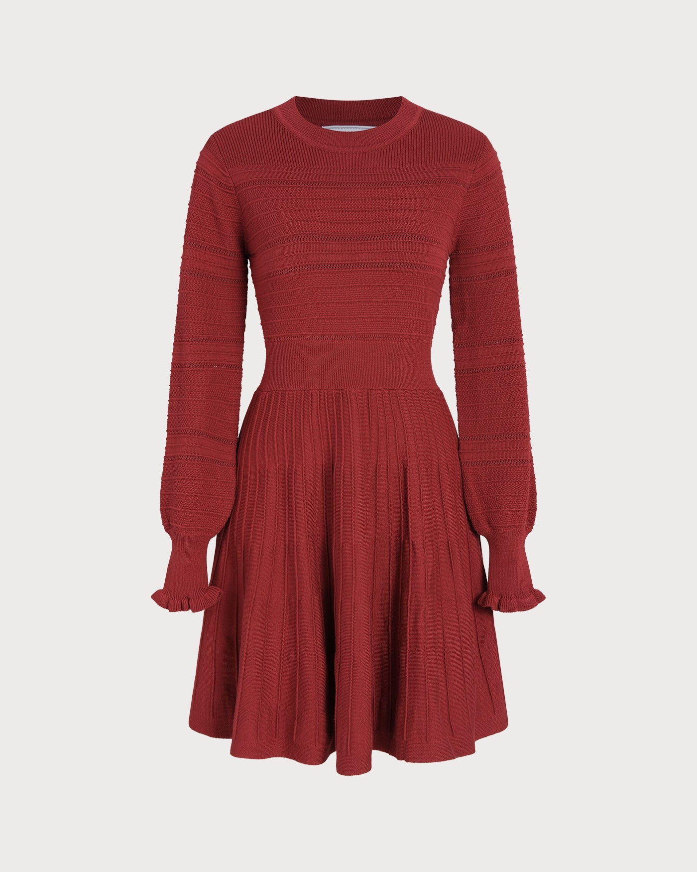 Wine Red A-Line Sweater Dress with Lantern Sleeves