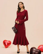 Mermaid Sweater Dress in Wine Red