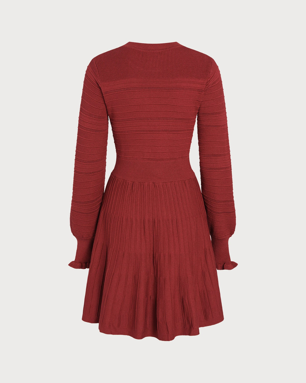 Wine Red A-Line Sweater Dress with Lantern Sleeves