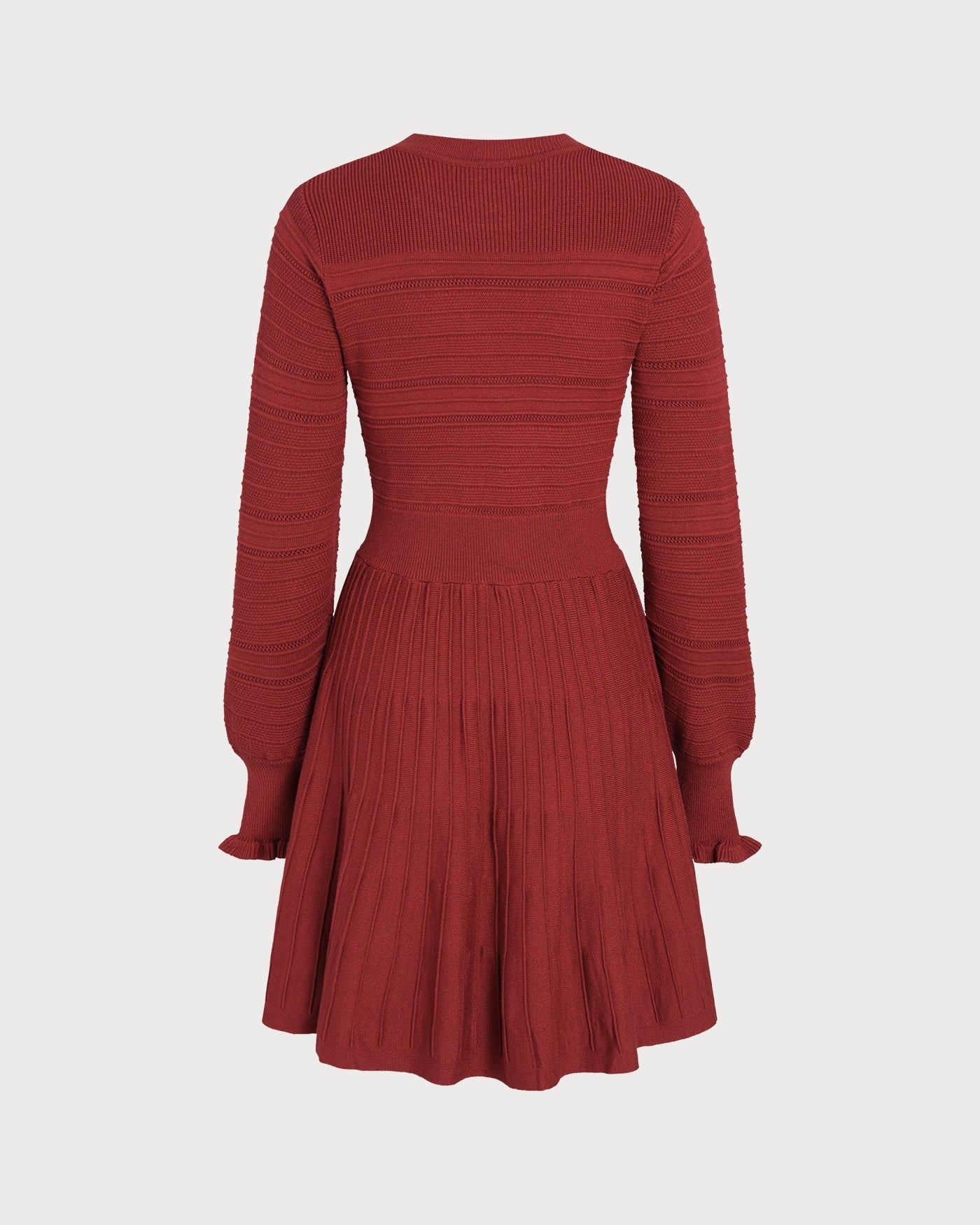 Wine Red A-Line Sweater Dress with Lantern Sleeves