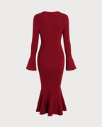 Mermaid Sweater Dress in Wine Red