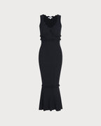Black V-Neck Mermaid Maxi Sweater Dress