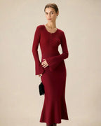 Mermaid Sweater Dress in Wine Red