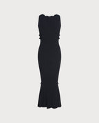 Black V-Neck Mermaid Maxi Sweater Dress