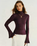 Purple Bell Sleeve Sweater with Mock Neck