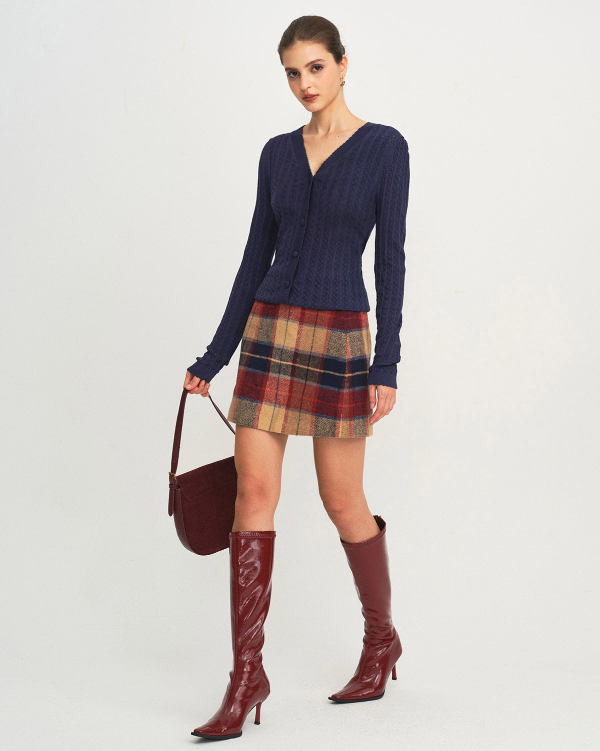 Navy V-Neck Knitted Cardigan