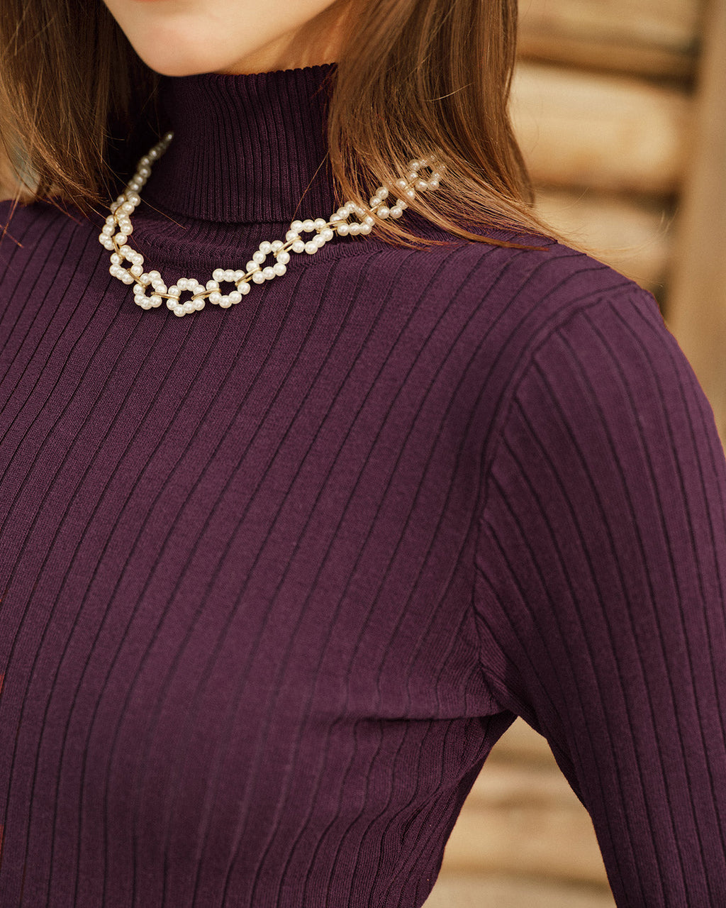 Purple Bell Sleeve Sweater with Mock Neck