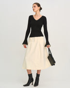 Black Knit Tee with Contrasting Bell Sleeves