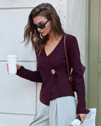 Knitted Cardigan with Purple Buttons